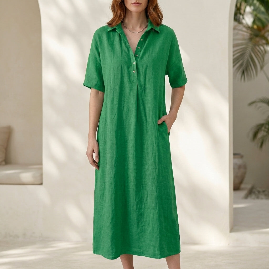 Effortless Collared Midi Dress with Relaxed Silhouette