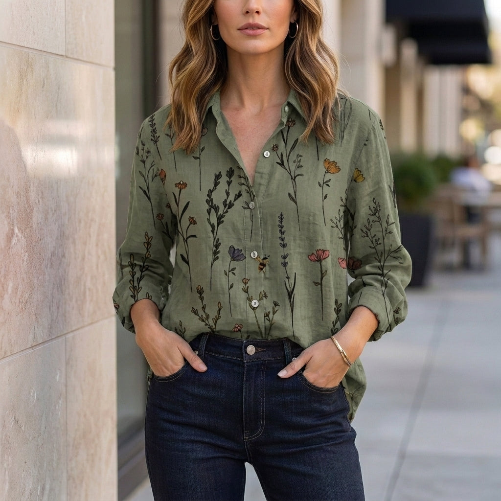 Abstract Print Oversized Blouse with Relaxed Coastal Resort Silhouette