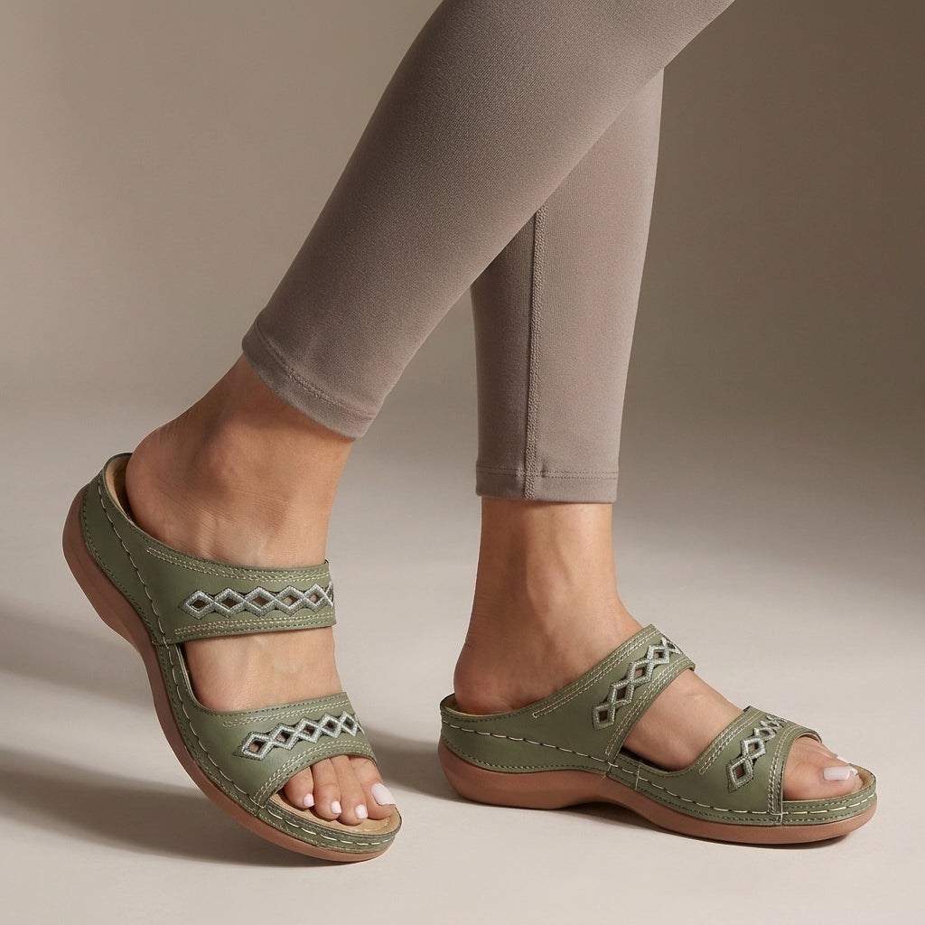 Hershey Orthopedic Wedge Slip-On Sandals with Cut-Out Strap Detail