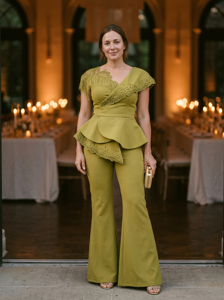 Elegantly Embellished Strapless Jumpsuit with Peplum Waist and Feather Detail