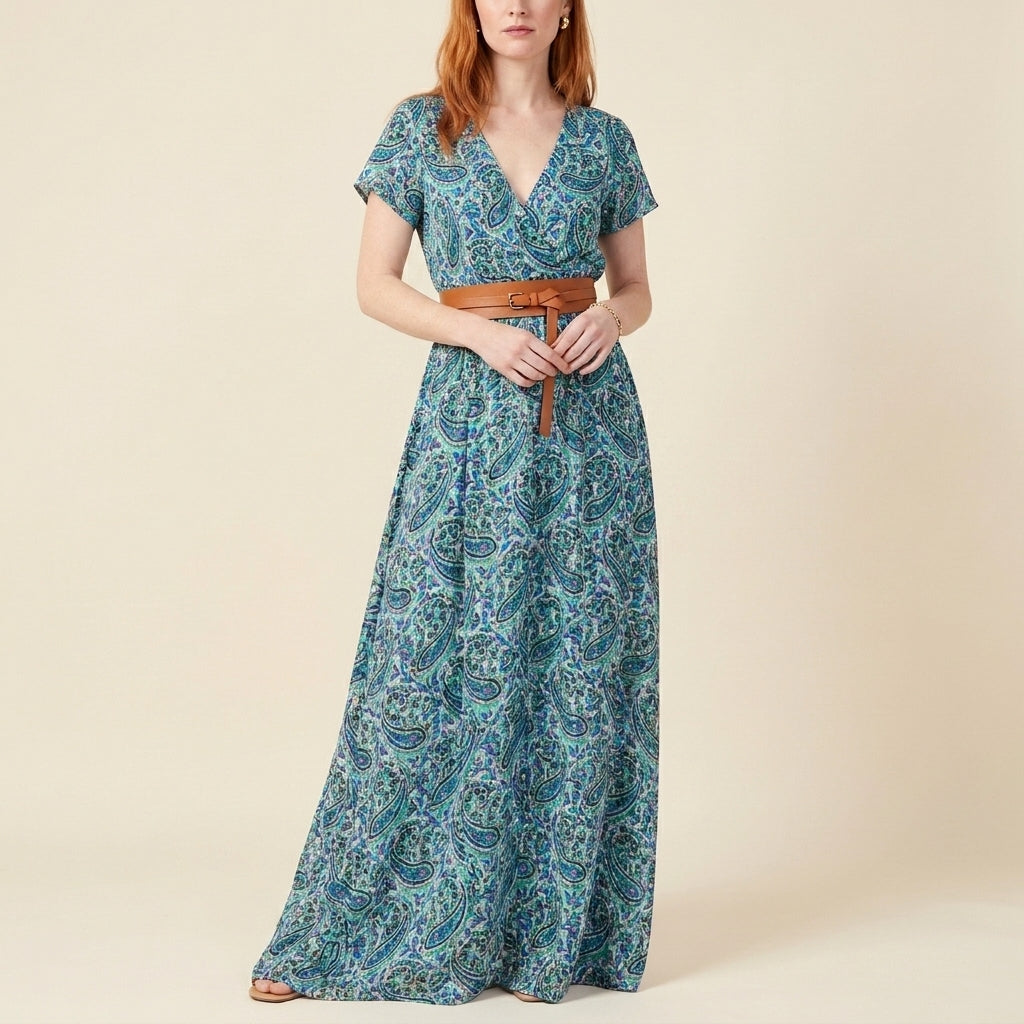 Vintage Paisley V-Neck Maxi Dress