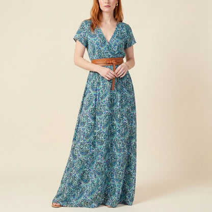 Vintage Paisley V-Neck Maxi Dress