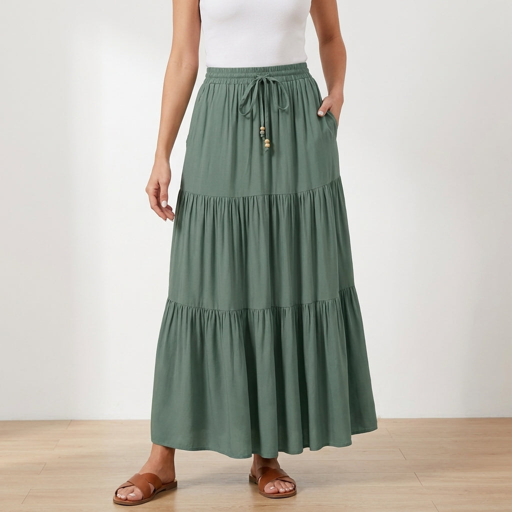 Flowing Tiered Maxi Skirt with Adjustable Waist Tie