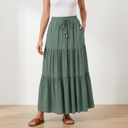 Flowing Tiered Maxi Skirt with Adjustable Waist Tie