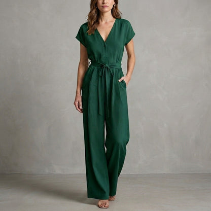 Ivory Horizon Tie-Waist Wide-Leg Jumpsuit