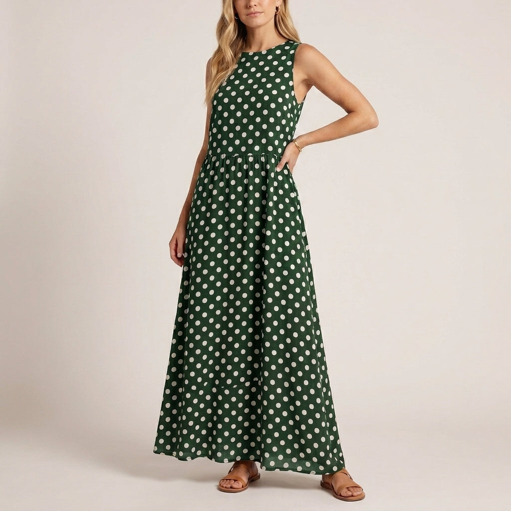 Relaxed Sleeveless Maxi Dress with Tiered Ruffle Hem