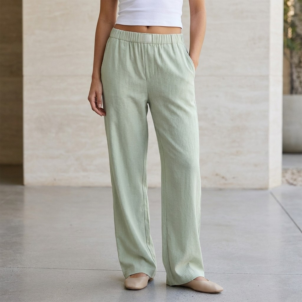 Women's Relaxed Ribbed Straight-Leg Lounge Pants with Signature Waistband
