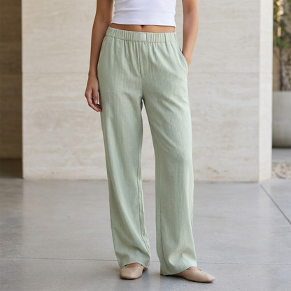 Women's Relaxed Ribbed Straight-Leg Lounge Pants with Signature Waistband