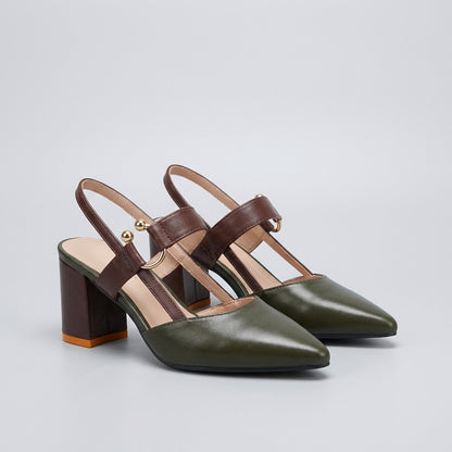 Elegant Leather Slingback Pumps with Buckled Strap and Transparent Insets
