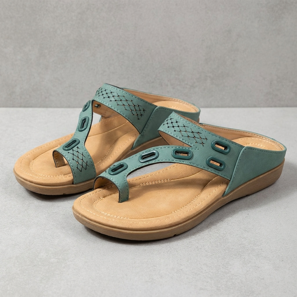 Relaxed Fit Thong Sandals with Perforated Metallic Accents