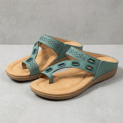 Relaxed Fit Thong Sandals with Perforated Metallic Accents
