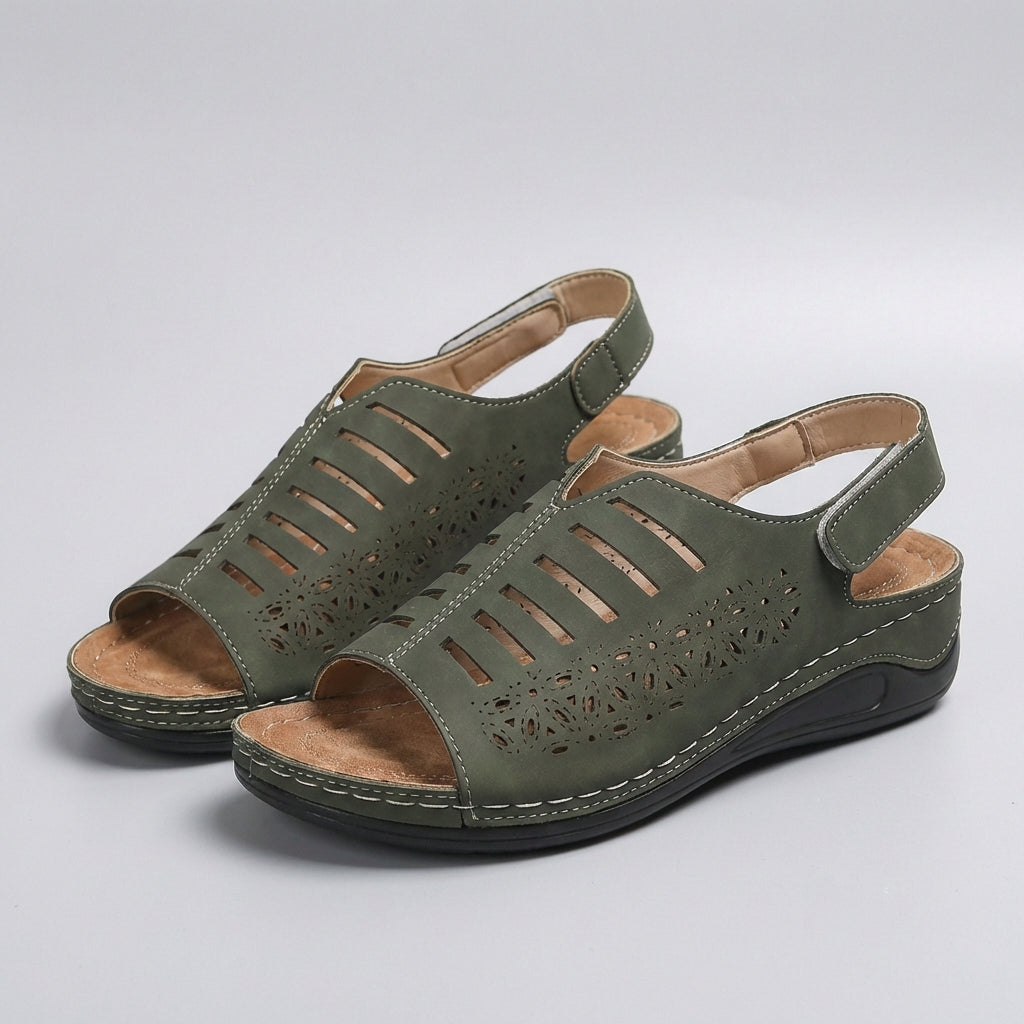Luxury Wedge Sandals with Floral Cut-Out and Adjustable Strap