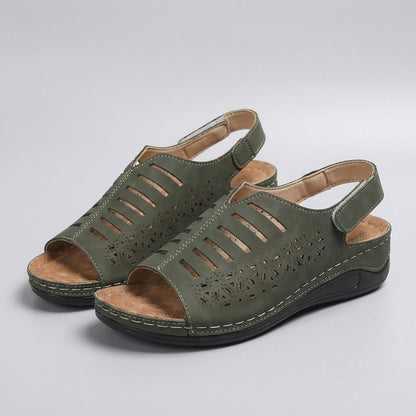 Luxury Wedge Sandals with Floral Cut-Out and Adjustable Strap