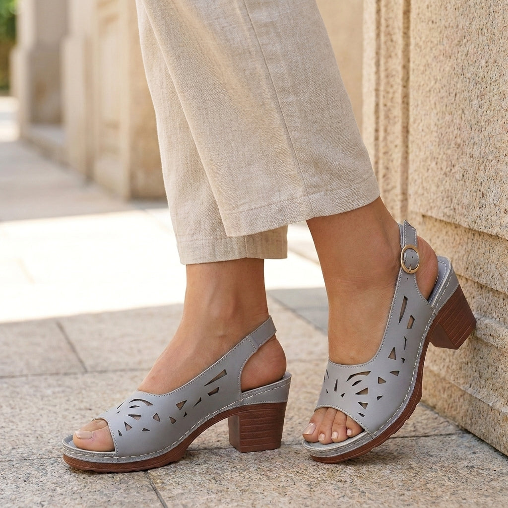 Cutout Slingback Block Heel Sandals with Open Toe