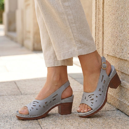 Cutout Slingback Block Heel Sandals with Open Toe