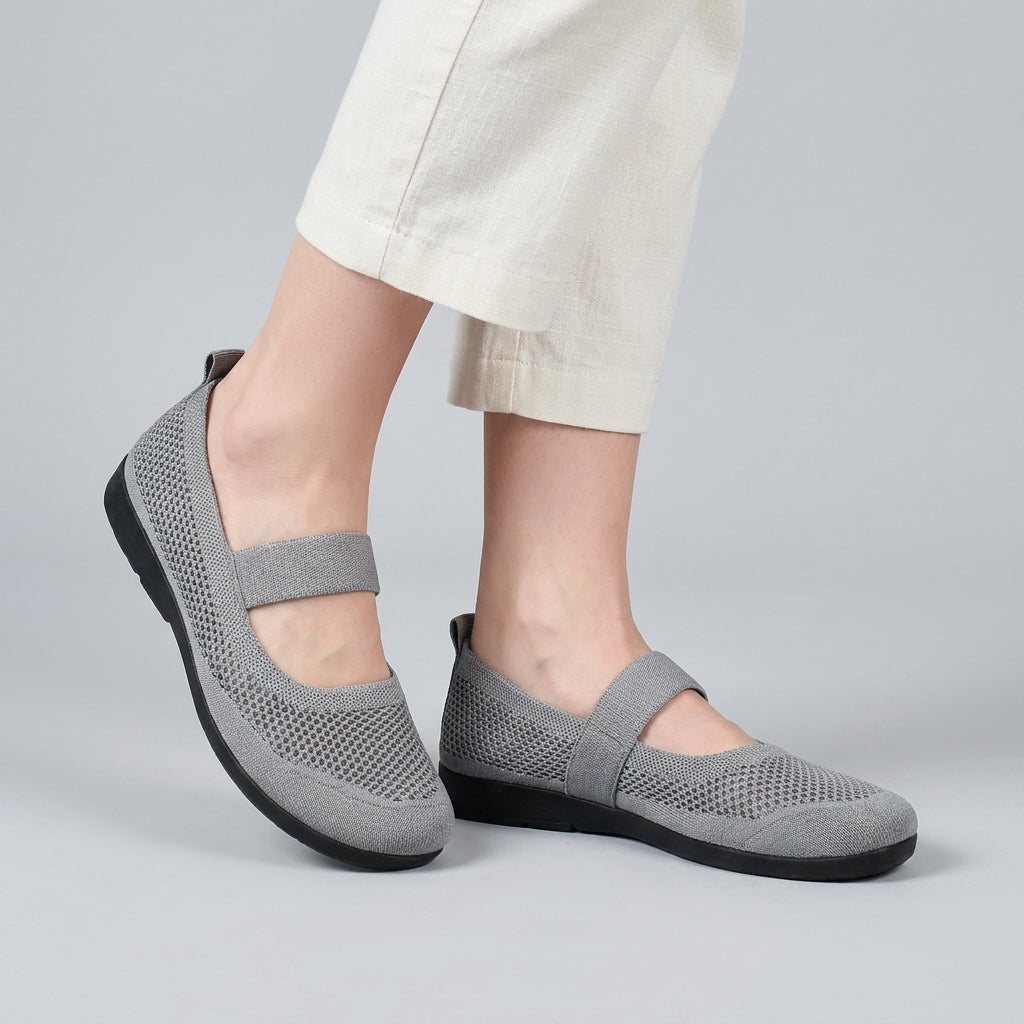 Breathable Knit Mary Jane Flats with Comfort Strap
