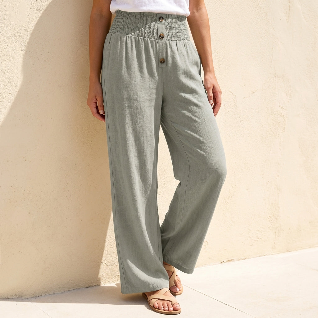 Relaxed Wide Leg Pants with Shirred Waistband