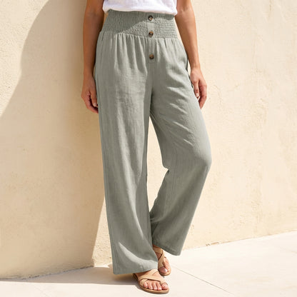 Relaxed Wide Leg Pants with Shirred Waistband