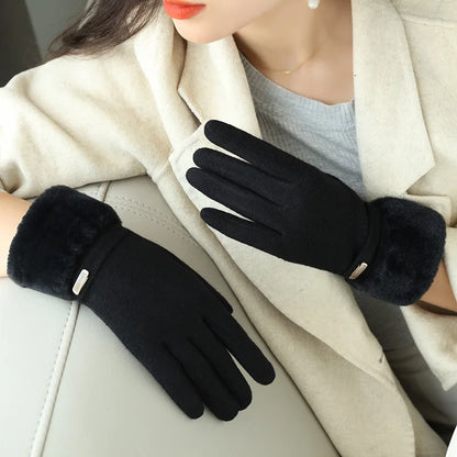 Amelia Snug Fit Gloves | Fleece Cuff Buckle Gloves