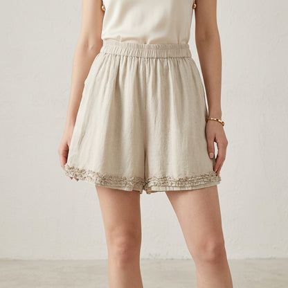 Ruffle Hem Relaxed Summer Shorts with Elastic Waist