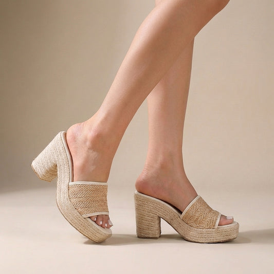 Elevated Espadrille Platform Block Heel Mule Sandal