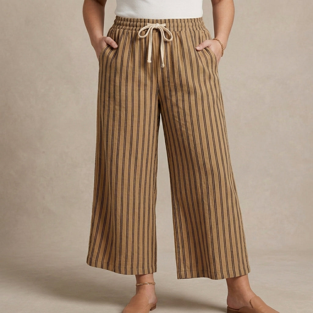 Relaxed Wide-Leg Woven Pants with Adjustable Drawstring Waist
