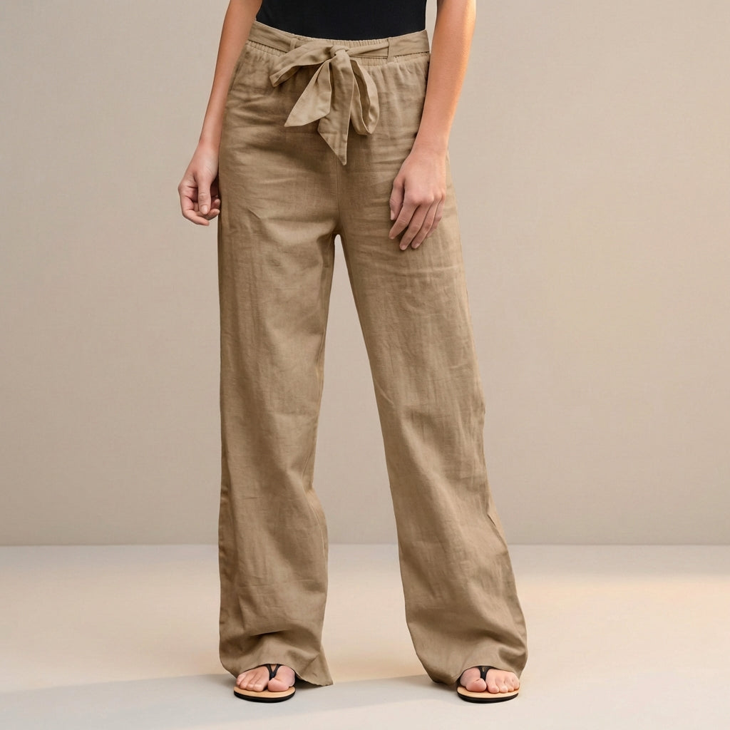 High-Waist Wide-Leg Trousers with Self-Tie Waistdetail