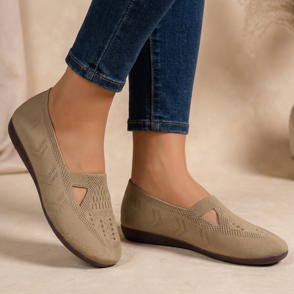 Fly-Knit Low-Cut Flats with Breathable Textured Knit and Hollow-Out Detailing