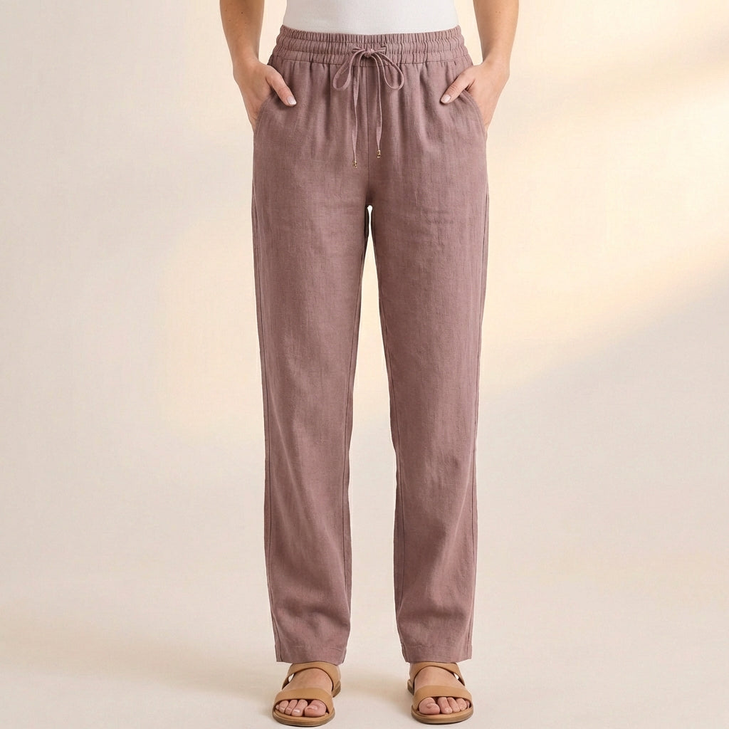 Relaxed Ankle-Length Pants with Drawstring Waist and Pockets