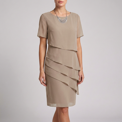 Flowing Tiered Dress with Ruffled Sheer Sleeves