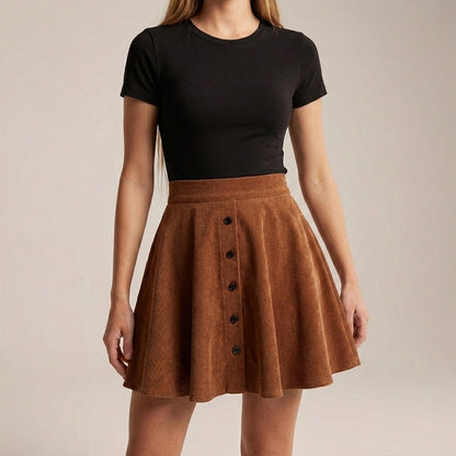 Structured High-Waisted A-Line Mini Skirt with Button Front Detail