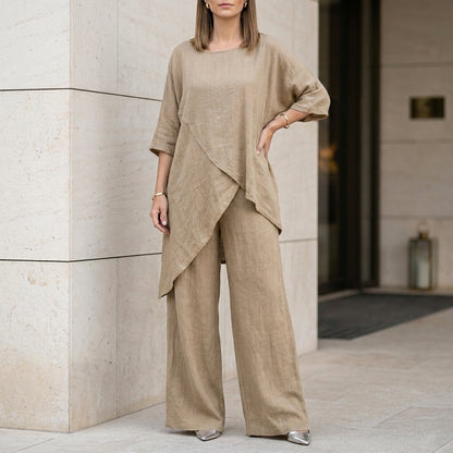Relaxed Two-Piece Set with Flowing Wide-Leg Pants Elegance