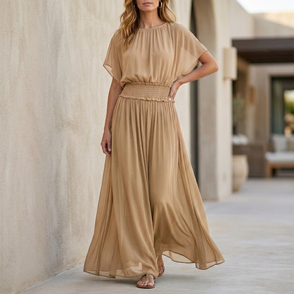Flowing Smocked Waist Maxi Dress