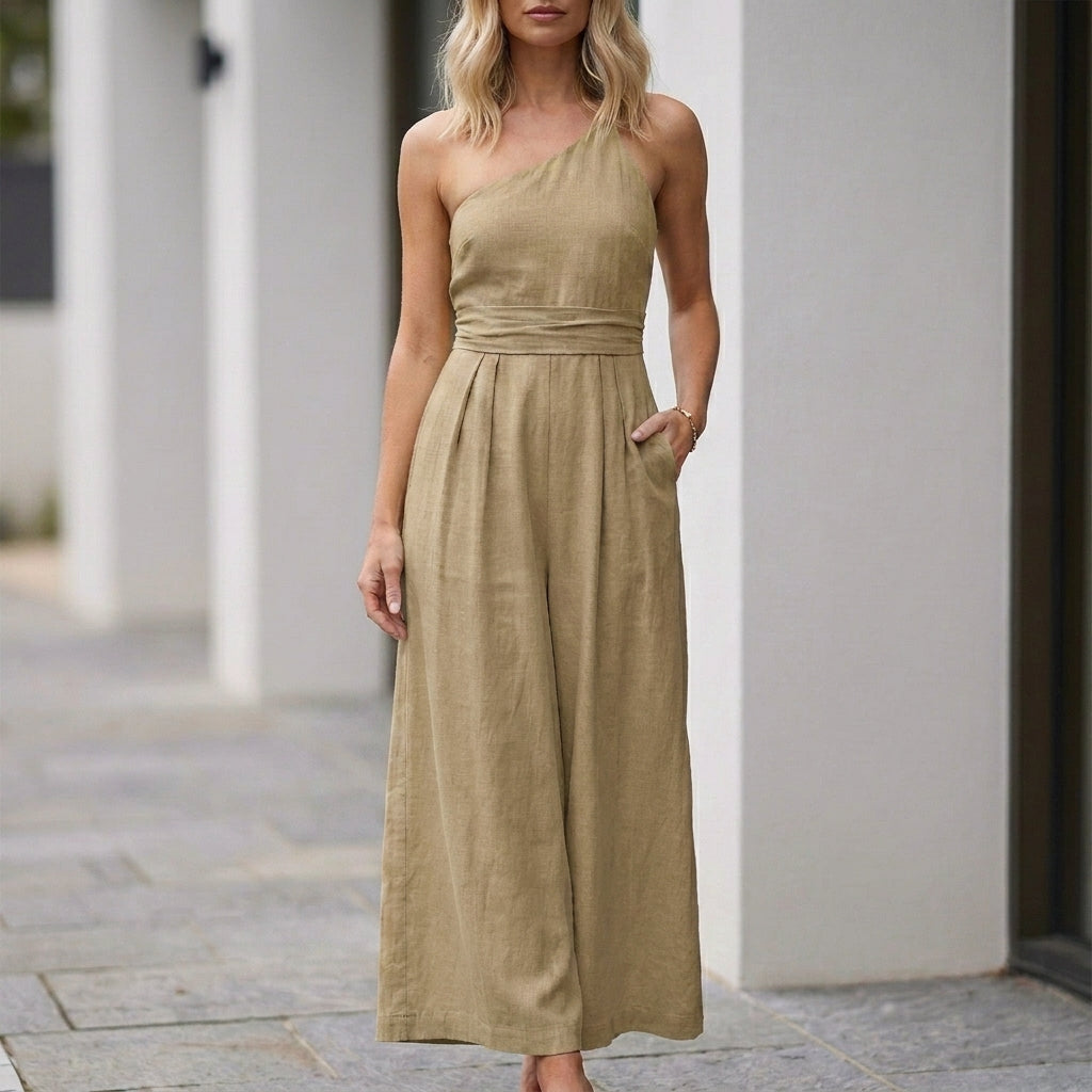 Coastal Grace One-Shoulder Wide-Leg Jumpsuit