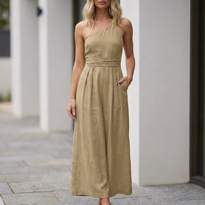 Coastal Grace One-Shoulder Wide-Leg Jumpsuit