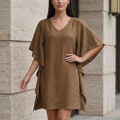 Relaxed Flutter Sleeve V-Neck Mini Dress