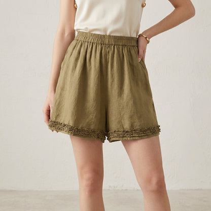 Ruffle Hem Relaxed Summer Shorts with Elastic Waist