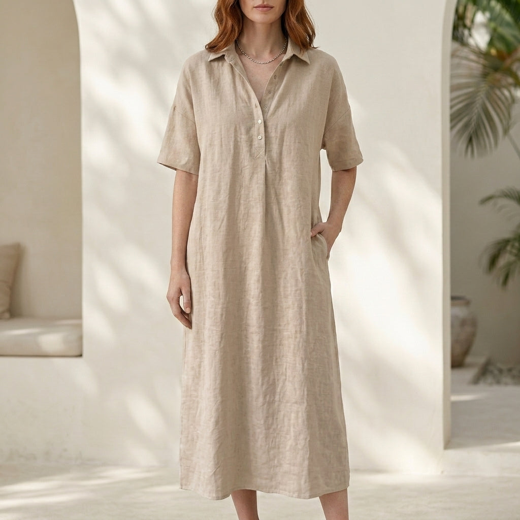 Effortless Collared Midi Dress with Relaxed Silhouette
