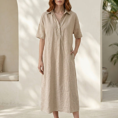 Effortless Collared Midi Dress with Relaxed Silhouette