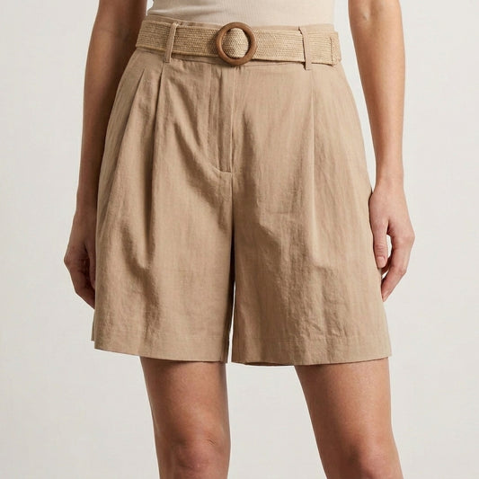 Pleated Tailored Shorts with Woven Buckle Belt