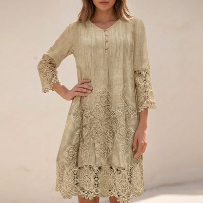 Bohemian Embroidered Tunic Dress with Lace Trim and Flowing Silhouette