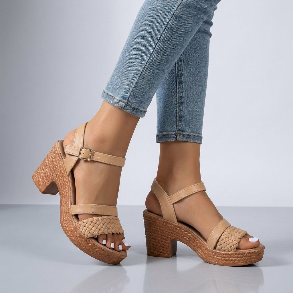 Woven Platform Sandals with Chunky Block Heel and Adjustable Strap for All-Day Comfort