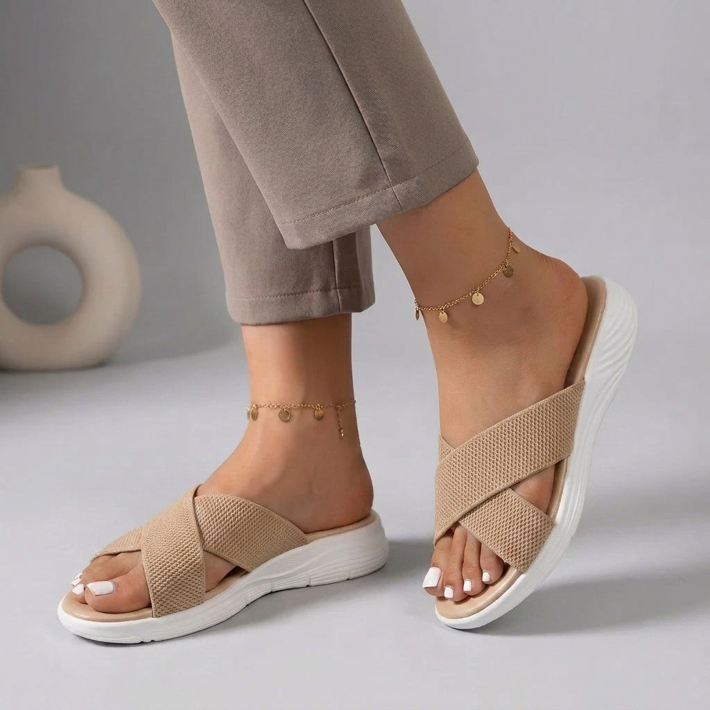 Cushioned Criss-Cross Knit Slide Orthopedic Sandals
