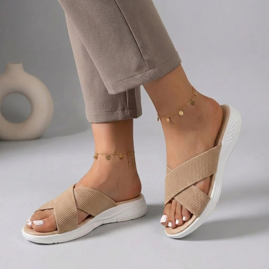 Cushioned Criss-Cross Knit Slide Orthopedic Sandals