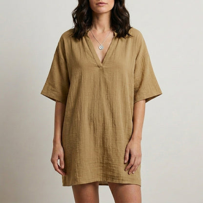 Relaxed V-Neck Mini Dress for Beach & Everyday Style