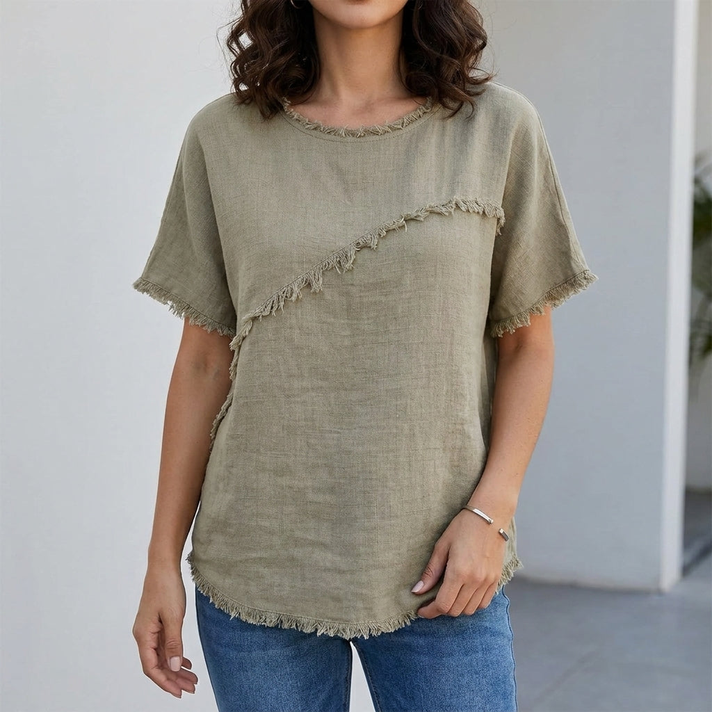 Relaxed Frayed Detail Oversized Top for Effortless Everyday Style