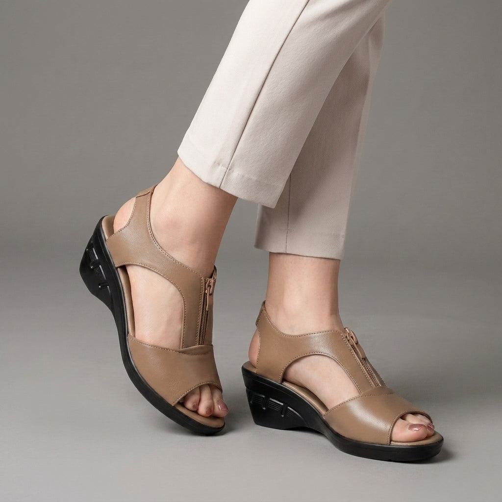 Refined Comfort Peep-Toe Wedge Sandals with Cutout Detail