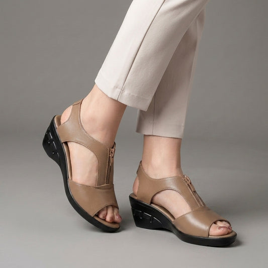Refined Comfort Peep-Toe Wedge Sandals with Cutout Detail