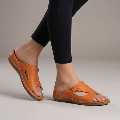 Slide Sandals with Bow Accent and Contoured Wedge Heel
