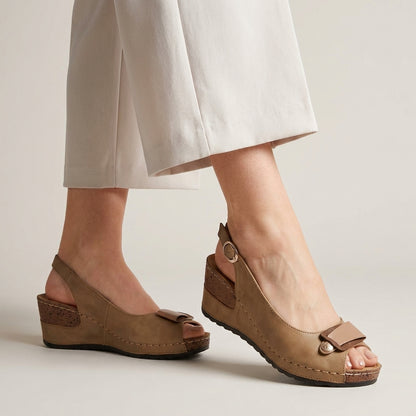 Refined Peep Toe Comfort Wedge Slingback Sandals
